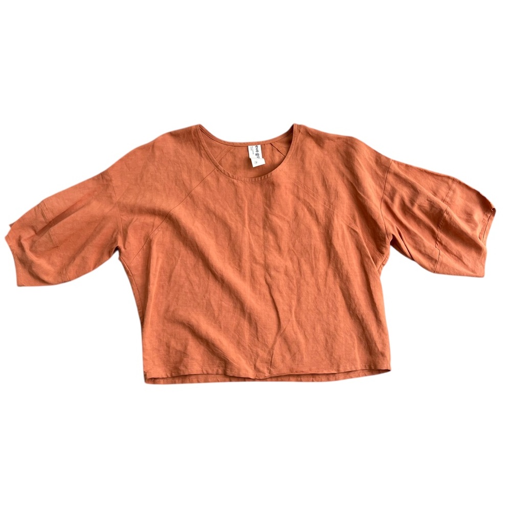 Eve Gravel Women's Linen Blend Rust Orange Boxy Cropped Top SZ M Bohochic